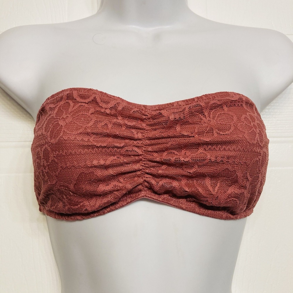 PINK Victoria's‎ Secret Bandeau Medium Rosewood Lace Ruched Bralette Strapless